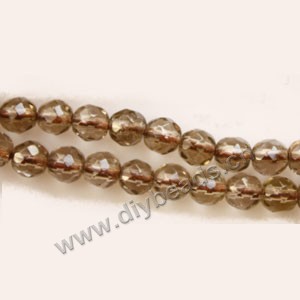 Bead, smoky quartz (heated/irradiated), 4mm 64-faceted round .sold per 13.7-inch strand