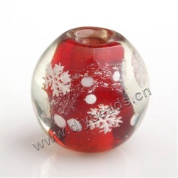 Bead,Japan lampworked glass,red with snow flower,20x20mm round.mini order 100pc 
