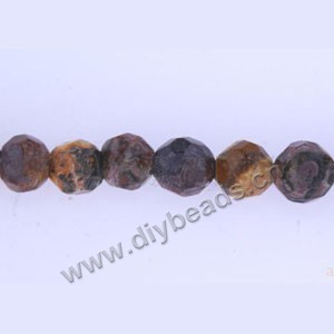 Bead, leopardskin jasper (natural), 10mm faceted round. Sold per 16-inch strand.