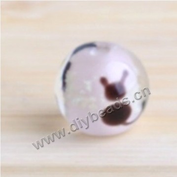 Bead, lampworked glass,white with animal, 14x14mm round.mini order 50pc 