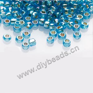 #11 seed beads,glass,turquoise blue,silver-lined rainbow,square hole.sold per pkg of 40g,  approximately 3200ps.