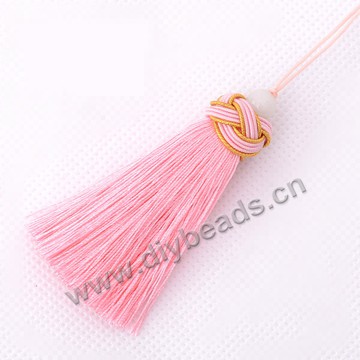 Tassel,nylon tassel, with loop tassel, light pink, braided cap with beads,7cm length,sold per pkg of 10pcs
