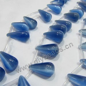 Bead, cat's eye glass,  blue, 11x22mm top-drilled teardrop. Sold per 15-inch strand.