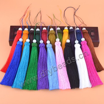 Tassel, Polyester , Mix color,with beads,loop 10cm,fringe 18cm . Sold per pkg of 50.