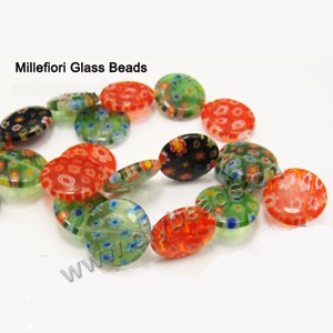 bead,millefiori glass,mixed color ,14x14x3mm flat round,approximately 26ps/strand 