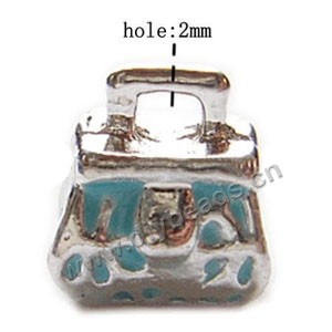 Charm, big-hole beads, silver-plated pewter  and enamel, turquoise blue, 12.5x11mm double-side bag, 4.5mm hole. Sold per pkg of 10ps