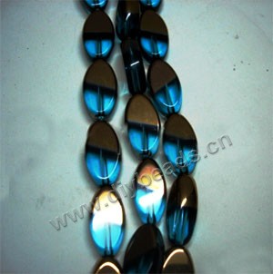 Bead ,copper-plated glass, turquoise blue, 11x8mm flat oval. Sold per pkg of ten 29cm strand.