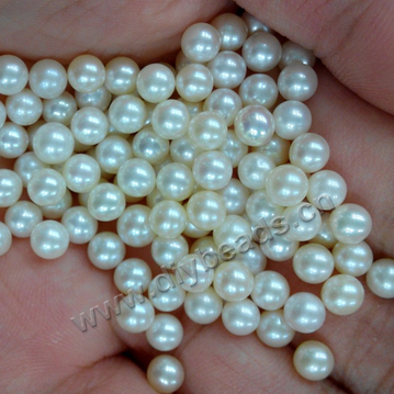 Pearl, cultured freshwater,white,5-5.5mm round shape no whole. Sold by pcs