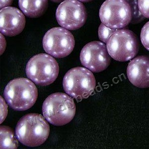 Bead, glass pearl,purple, 18mm round. Sold per pkg of  one strands.