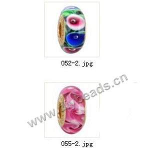 Bead,big-hole beads ,lampworked glass with brass grommets,mixed colors and designs,6x12mm-8x14mm rondelle ,4mm spiral hole,sold per pkg of 10ps