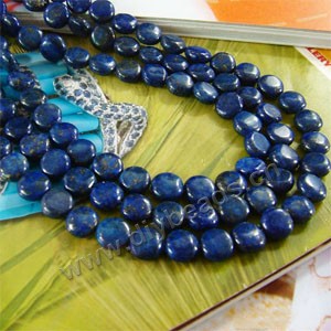 Bead, lapis lazuli(nautral) , 8mm flat round. Sold per 15-inch strand
