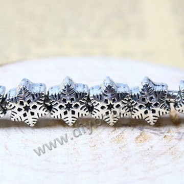Bead,big-hole beads,alloy,10x10mm,snow flake,silver color,Sold per pkg of 50ps