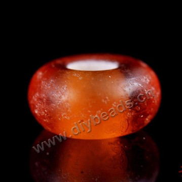 beads,glass,frosted large hole beads orange, 8x4mm. Sold per pkg of 100ps