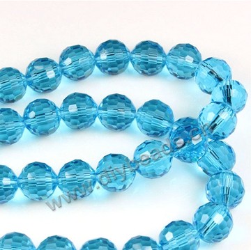 Bead, glass, lake-blue, 6mm half-hand faceted round, 100 pieces beads per strand, Sold by per pkg 5-strands.