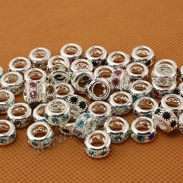 alloy Bead,alloy with cz stone,5x10mm rondelle,4mm hole,Sold per pkg of 50 pieces.