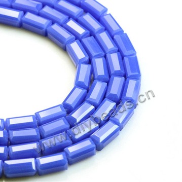 beads, glass, porcelain color, blue, 3*6mm facted rectangle, sold per package of 5 strands-(80pcs/strand).