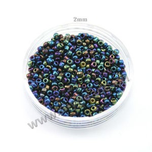 seed bead,glass,rainbow black,#11 round,sold per pkg of 50g, approximately 3300ps
