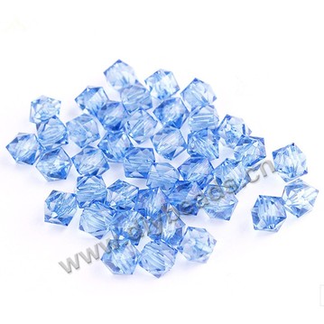Bead, acrylic, light blue, transparent, 10mm faceted cube. Sold per 100-gram pkg.