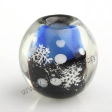 Bead,Japan lampworked glass,blue with snow flower,20x20mm round.mini order 100pc 
