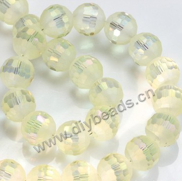 Bead, glass, AB color, light yellow, 10mm faceted round, sold per pkg 5 strands.