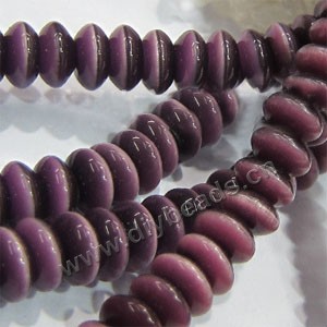 Bead, cat's eye glass, purple,5x10mm rondelle. Sold per 15-inch strand.