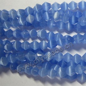 Bead, cat's eye glass,blue, 8x8mm bicones, Sold per 14.5-inch strand.