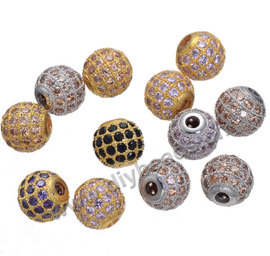 Bead,brass,gold plated,pave black rhionestone,round,8mm,Sold per pkg of 20 pieces.