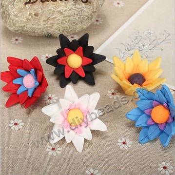 Bead, polymer clay,mixed color,35x22mm sunflower. Sold per pkg of 20.