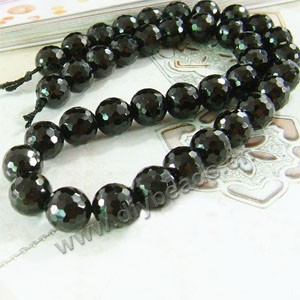Bead, black tourmaline (natural), 10mm faceted round. Sold per 16-inch strand