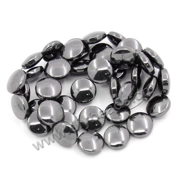hematite Bead,black,10mm coin. Sold per 5strands