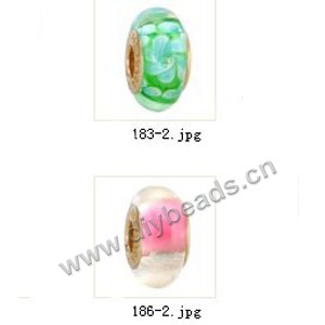 Bead,big-hole beads ,lampworked glass with brass grommets,mixed colors and designs,6x12mm-8x14mm rondelle ,4mm spiral hole,sold per pkg of 10ps