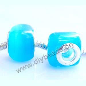 Bead,big-hole beads ,cat's eye glass and brass grommets,turquoise blue,10x14mm square rondell with 5mm hole,sold per pkg of 50