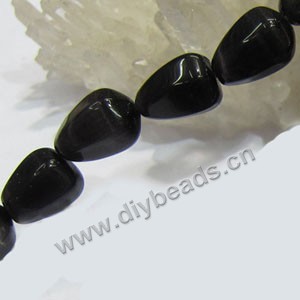 Bead, cat's eye glass, black,16x12mm teardrop. Sold (5) 15-inch strands.                             