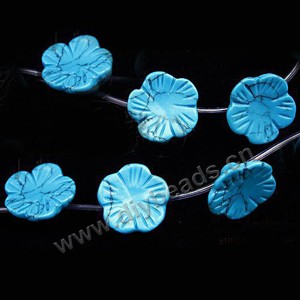 Bead, turquoise (imitation), 20mm carved flower,approximately  15ps.