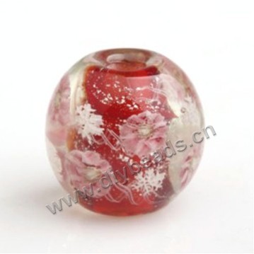 Bead,Japan lampworked glass,red with snow flower,20x20mm round.mini order 100pc 