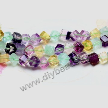 Bead, rainbow fluorite (natural), 7x7mm dice. Sold per 15-inch strand.
