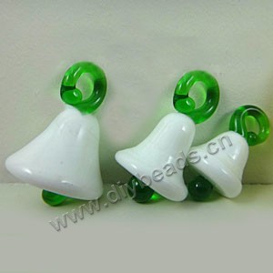 Charm, lampworked glass, orange,white,yellow,red,4 colors to option, 31x20mm bell. Sold per pkg of 150.