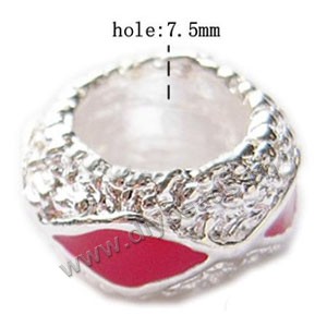 Bead, big-hole beads,silver-plated pewter and enameled , red, 12.5x7mm rondelle with 7.5mm hole. Sold per pkg of 10ps