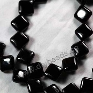Bead, black agate (dyed),10x10x5mm puffed diamond. Sold per 16-inch strand