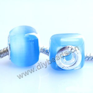 Bead,big-hole beads ,cat's eye glass and brass grommets,light blue,10x14mm square rondelle with 5mm hole,sold per pkg of 50ps