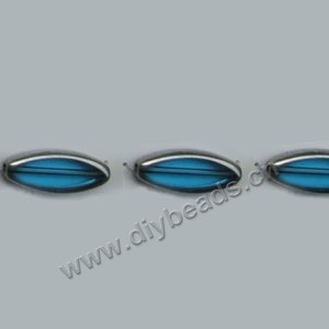 Bead, silver-plated glass, turquoise blue, 30x12mm flat oval. Sold per pkg of ten 13-inch strand.