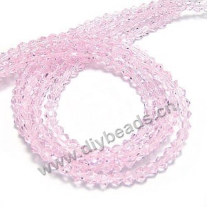 bead,glass,pink,4mm hand-faceted bicone,approximately  80ps/strand.