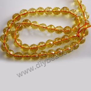Bead, citrine (SYN),8mm  64-faceted round, A grade. Sold per 14-inch strand,approximately  45 beads . 