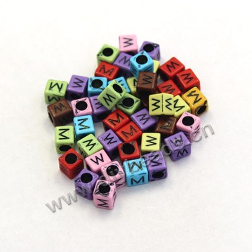 Bead, acrylic,mixed color,alphabet is W, 6x6mm cube with 3mm drill hole. Sold per pkg of 100ps
