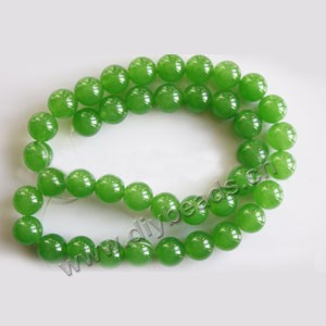Bead, olive green "jade" (dyed), 8mm round. Sold per 15-inch strand,approximately 50 beads .