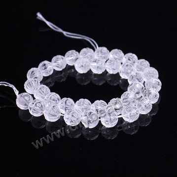 Bead,clear quartz crystal (natural), 8mm round carved lotus flower. Sold per 15-inch strand