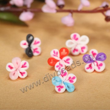 Bead, polymer clay,mixed color,10x4mm flower. Sold per pkg of 5.