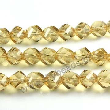 Bead, glass, gold champagne, 10mm faceted twist round, sold per pkg 5 strands.