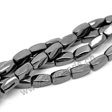 hematite Bead,black,12x6mm twist rectangle. Sold per 10strands
