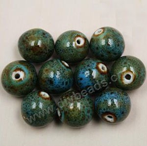 Bead , fancy glaze porcelain,light blue, 16mm round. Sold per pkg of 30 beads. 
